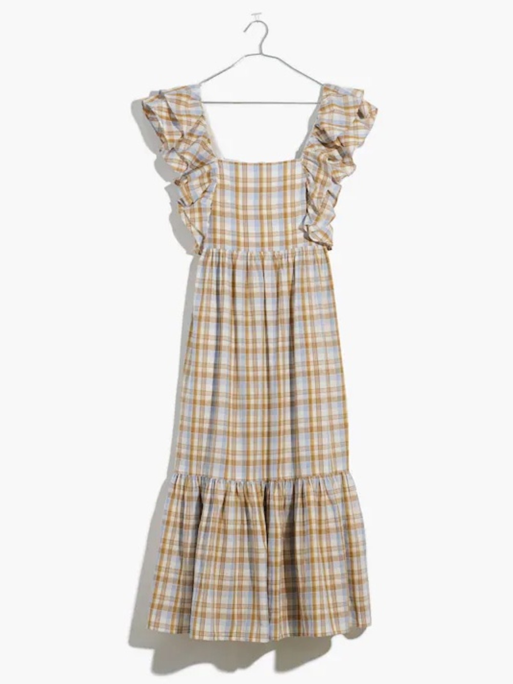 NWT Madewell Ruffle-Sleeve Tiered Midi Dress in Plaid